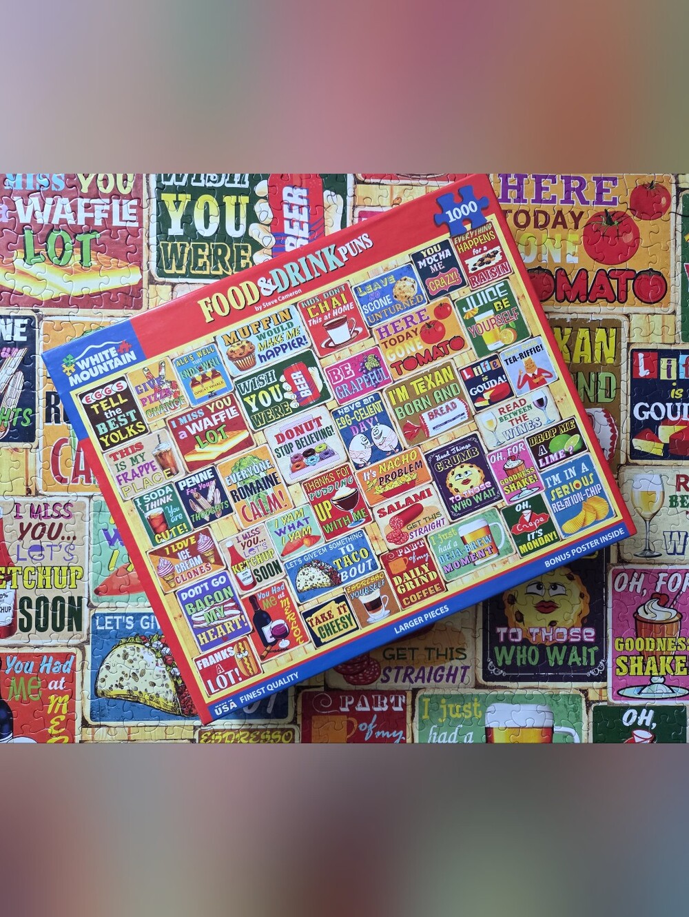 Food & Drink Puns 1000 Pc Puzzle - Colorful Vintage Signs